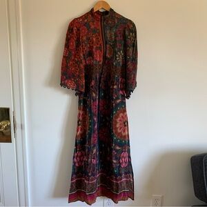 Farm Rio for Anthropologie Mock Neck Dark Floral Maxi Dress, Small